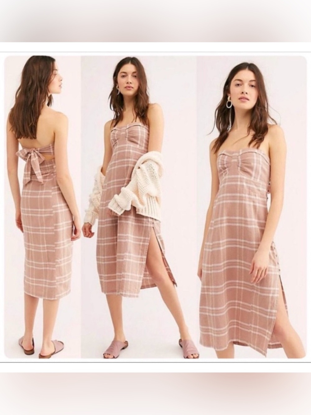 Free People Life Like This Strapless Plaid Midi Dress Size Small